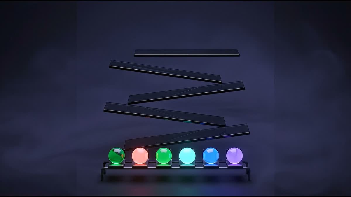 Marble run: glass marbles seated in a rack