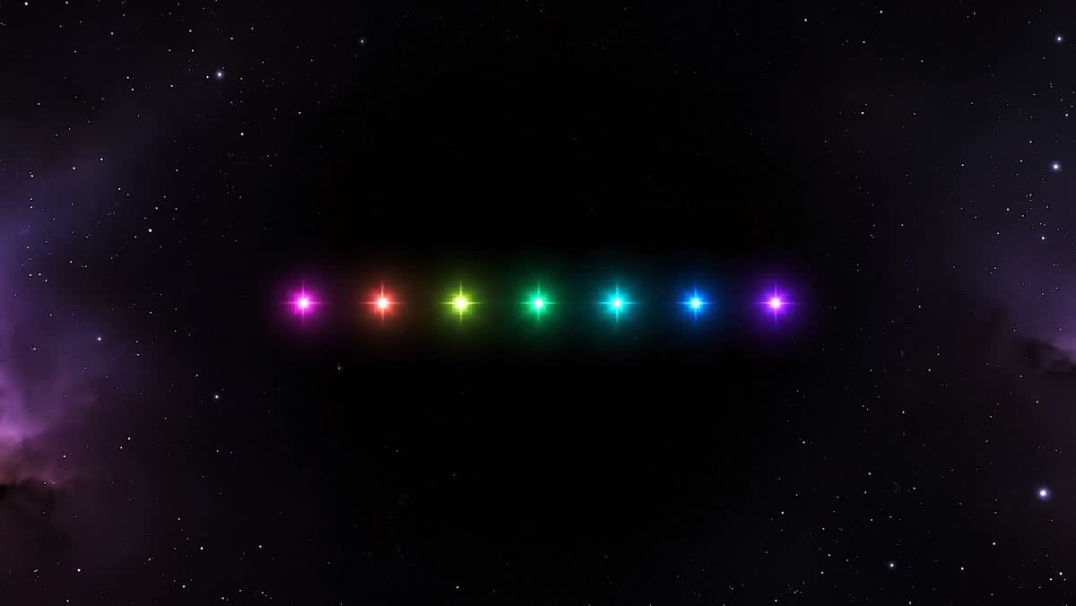 Nebula dive: a constellation row in black space